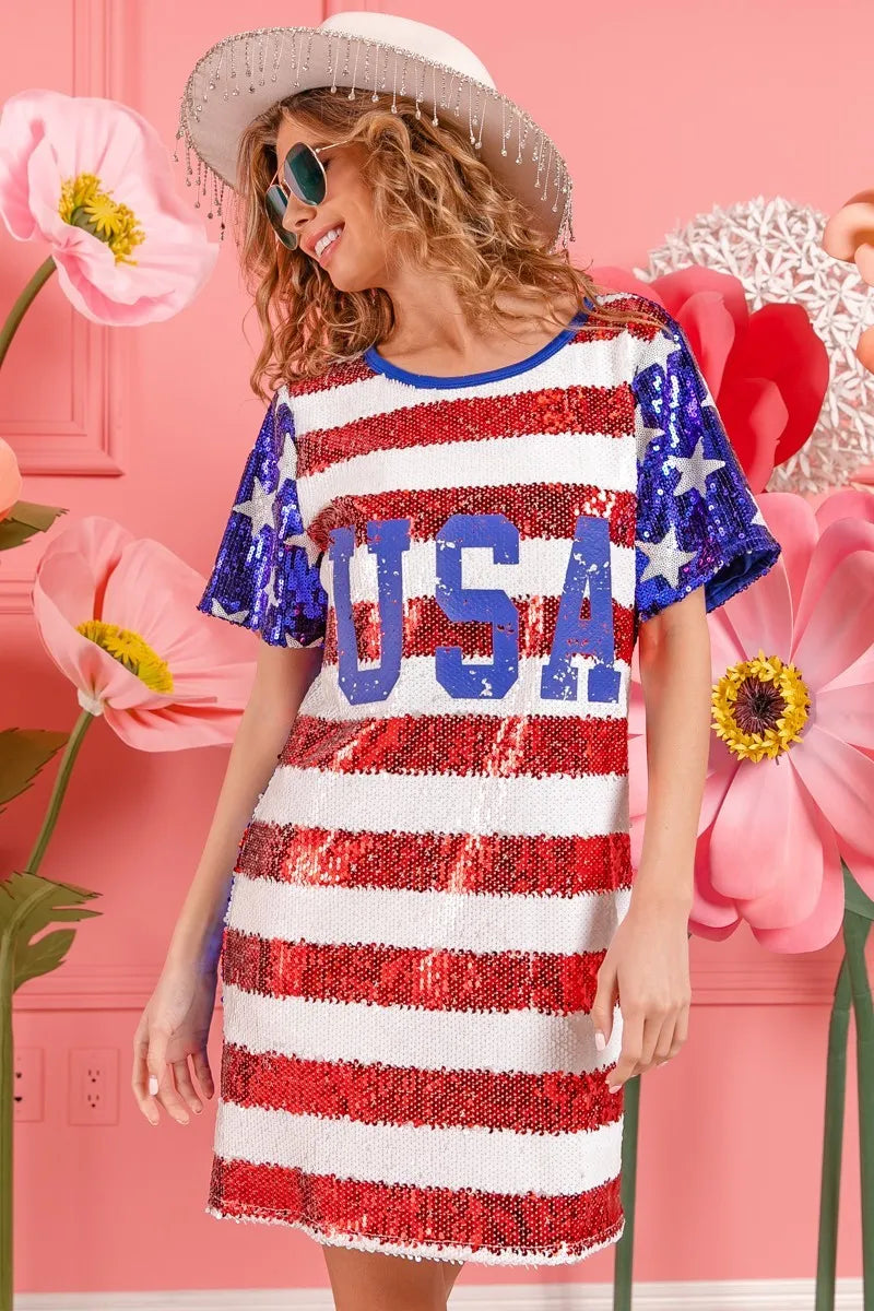 BiBi American Flag Theme Usa Print Sequin Dress 595f35d7aaae4ac095167390259a0d89-Max-Origin
