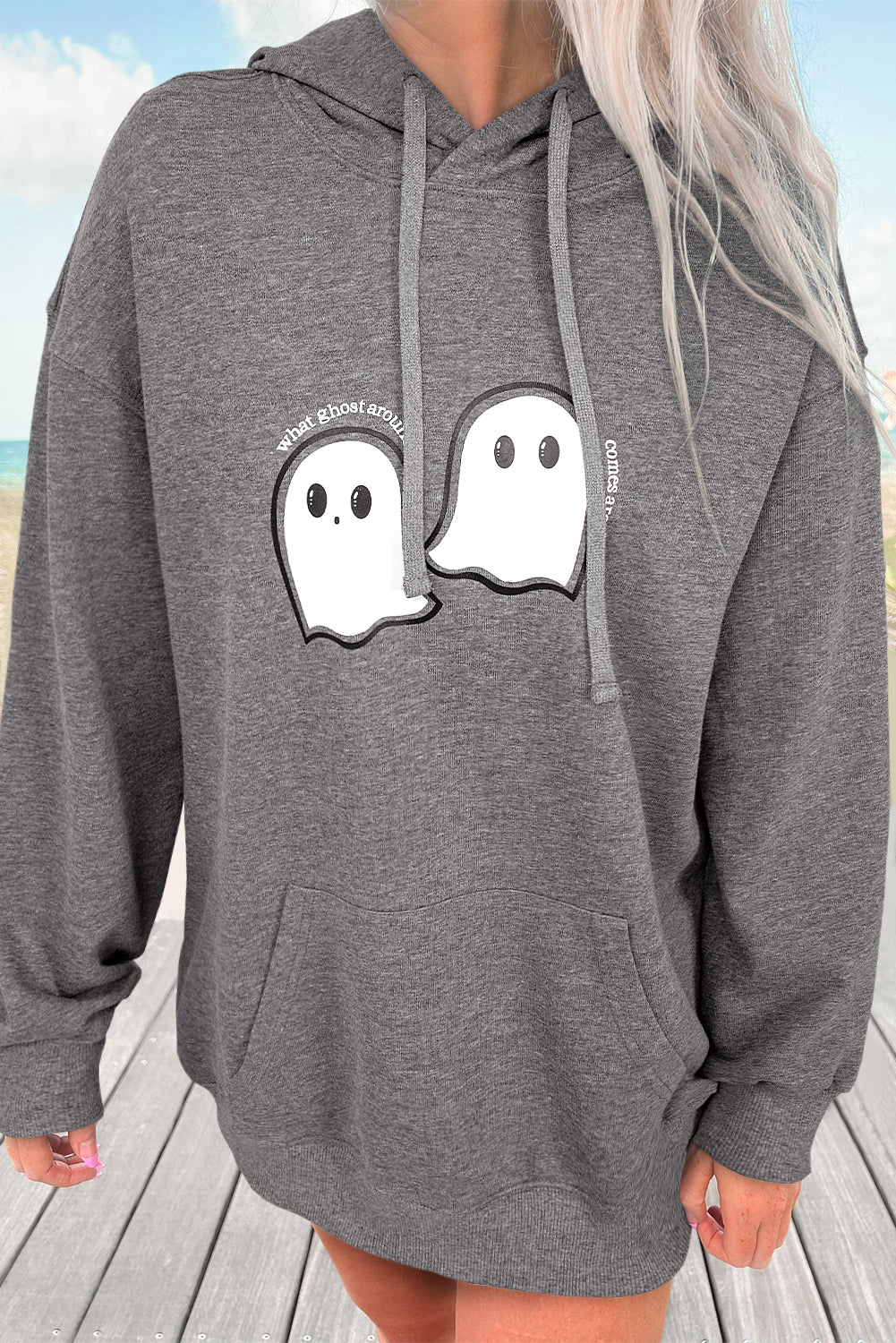 Dark Grey Cute Halloween Ghost Mineral Wash Oversized Hoodie 59623ff043f5b5e3