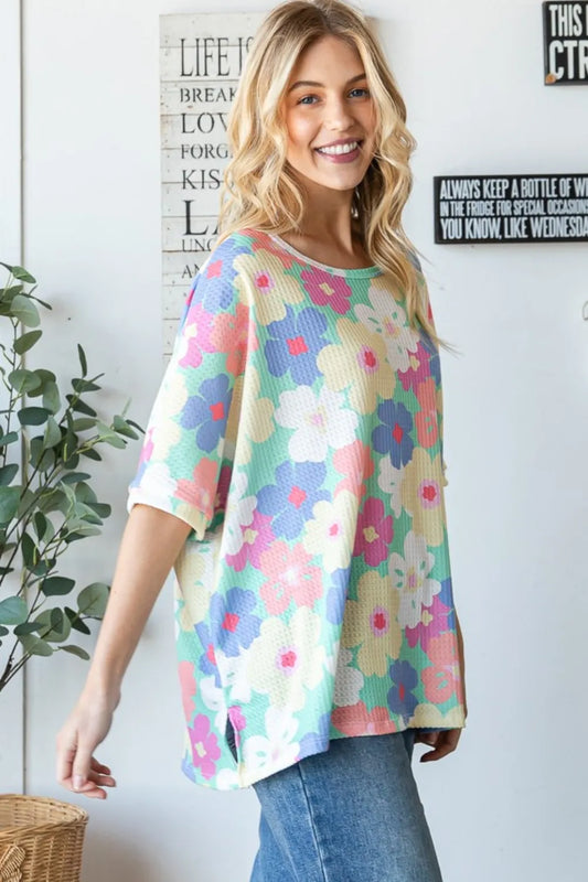 Floral Waffle Oversized T-Shirt 596689a8-e0e5-420f-8c9e-803927028cbd-Max