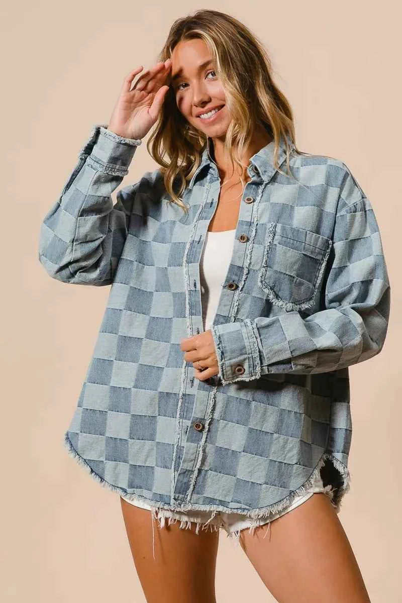 BiBi Frayed Edged Detail Washed Checker Denim Shirt 596a2b283ef84d8ab669753765e63ab9-Max-Origin