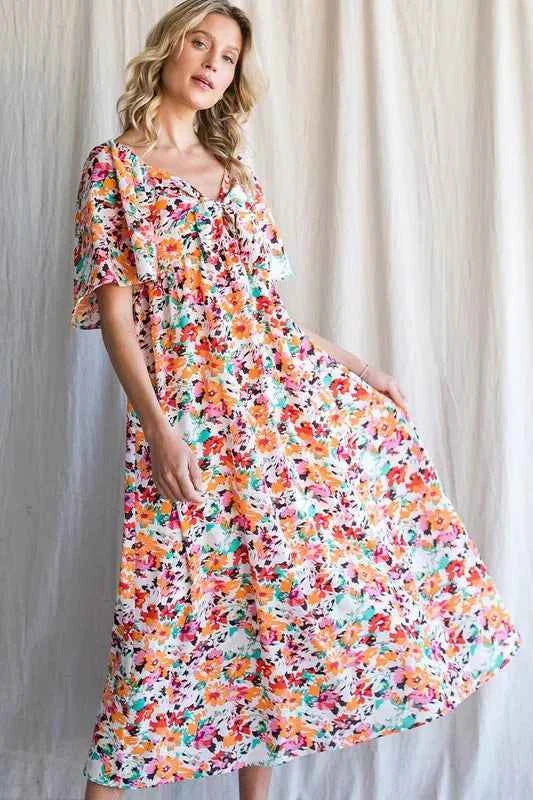 Lime 'N' Chili Floral Print Sweetheart Neck Tie Front Midi Dress 5973689858d8480b9a43005daa7cdae3-Max-Origin