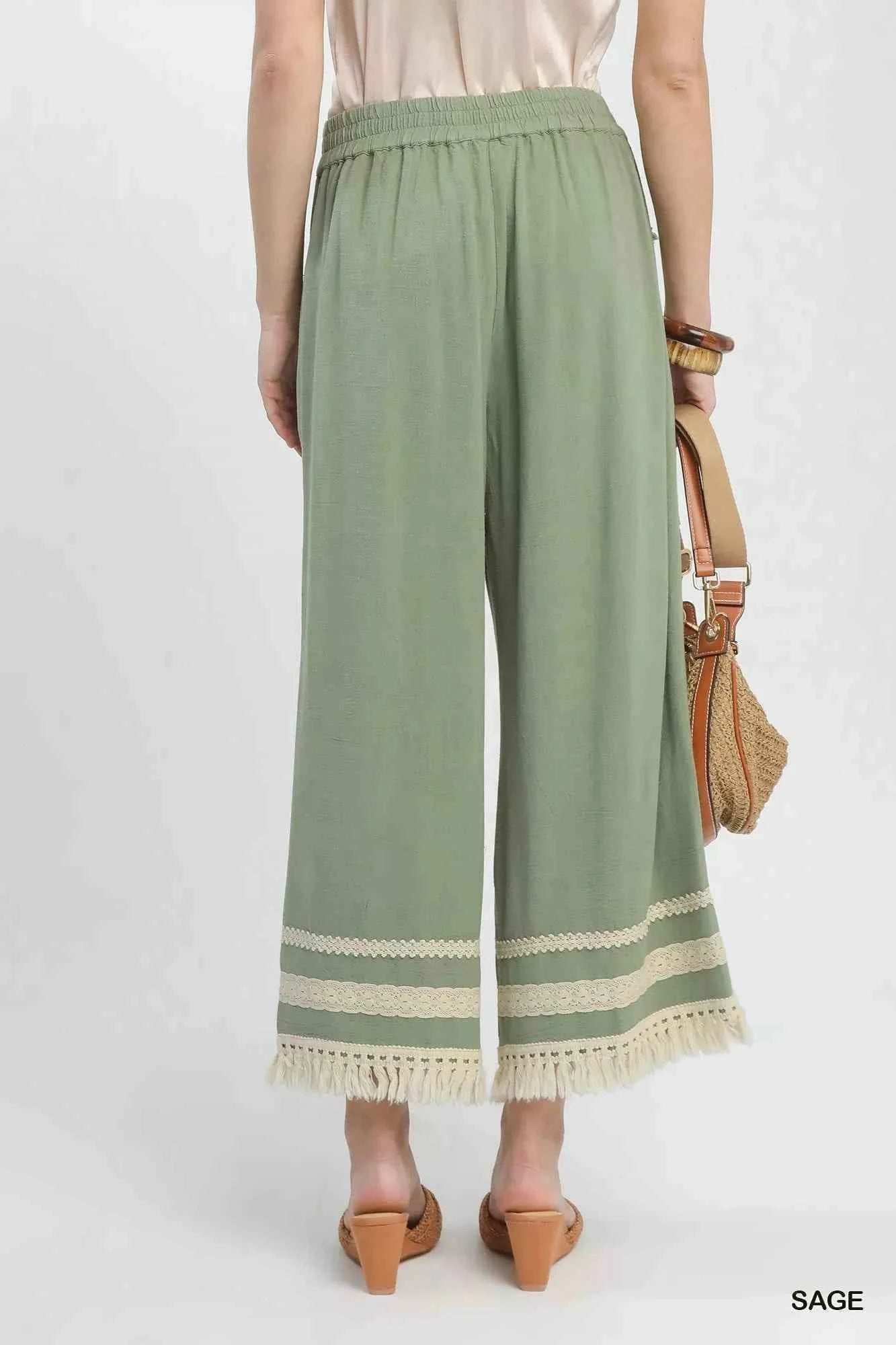 Umgee Lace Trim Fringe Hem Wide Leg Pants 5975e18e-08ff-4d91-b6dd-a6bd9c28489b-Max-Origin