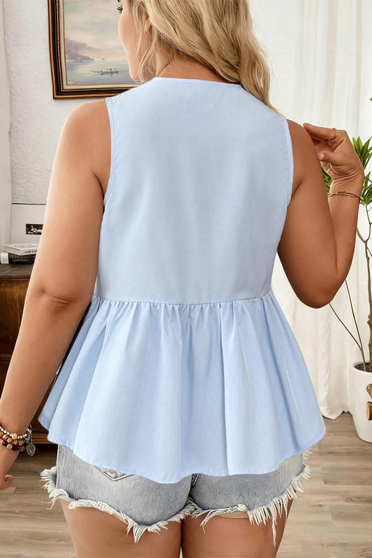 Beau Blue Plus Size Solid Color Bow Tie Peplum Tank Top 5979eeb4480bb428