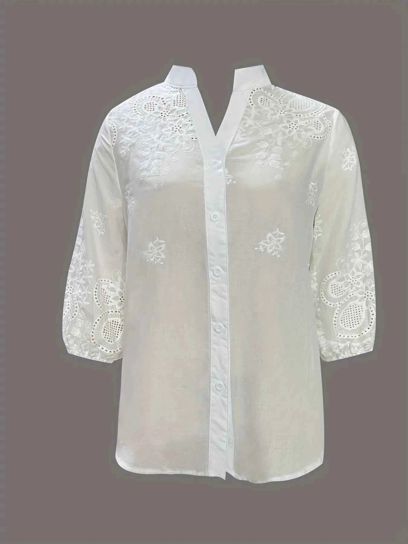 Embroidered Eyelet Button Up Shirt 5982100d48bc48d0bab2d837b7fe8e17-Max-Origin