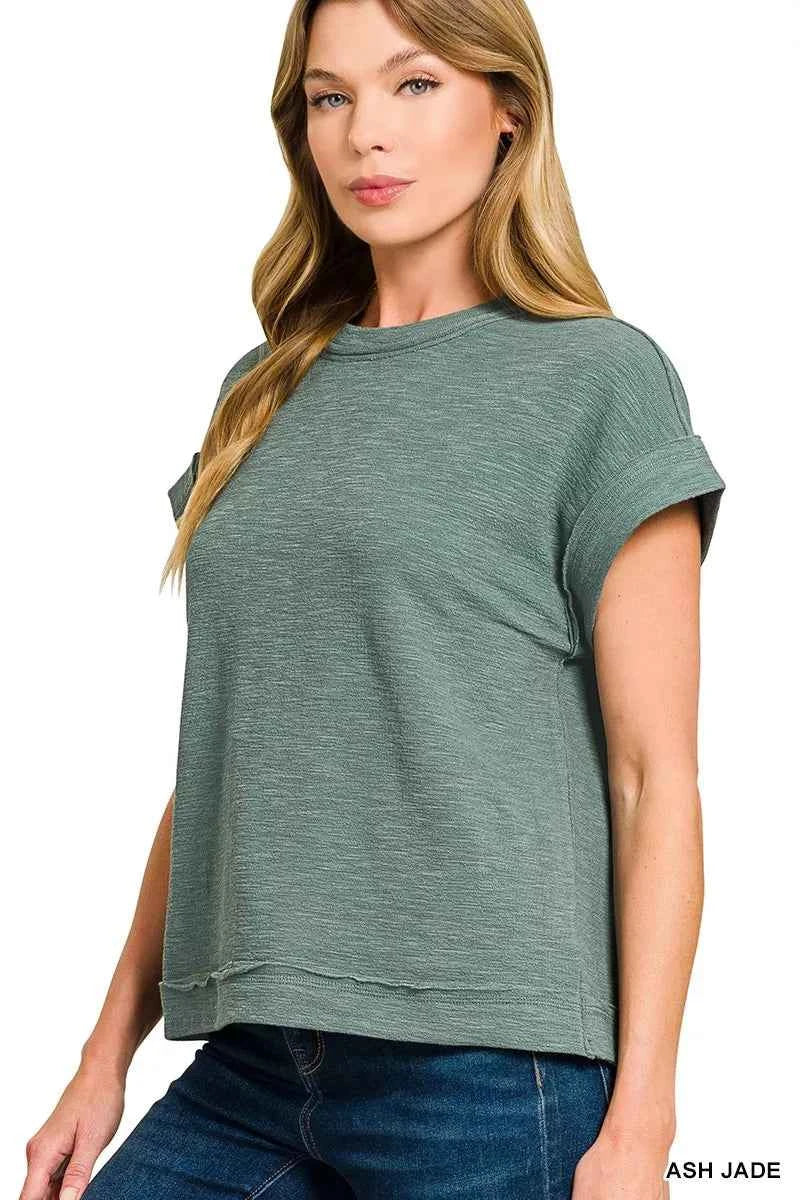 Zenana Cotton Slub Short Sleeve Tee and Pants Set 598363539e9240cdb42a479926c75323-Max-Origin