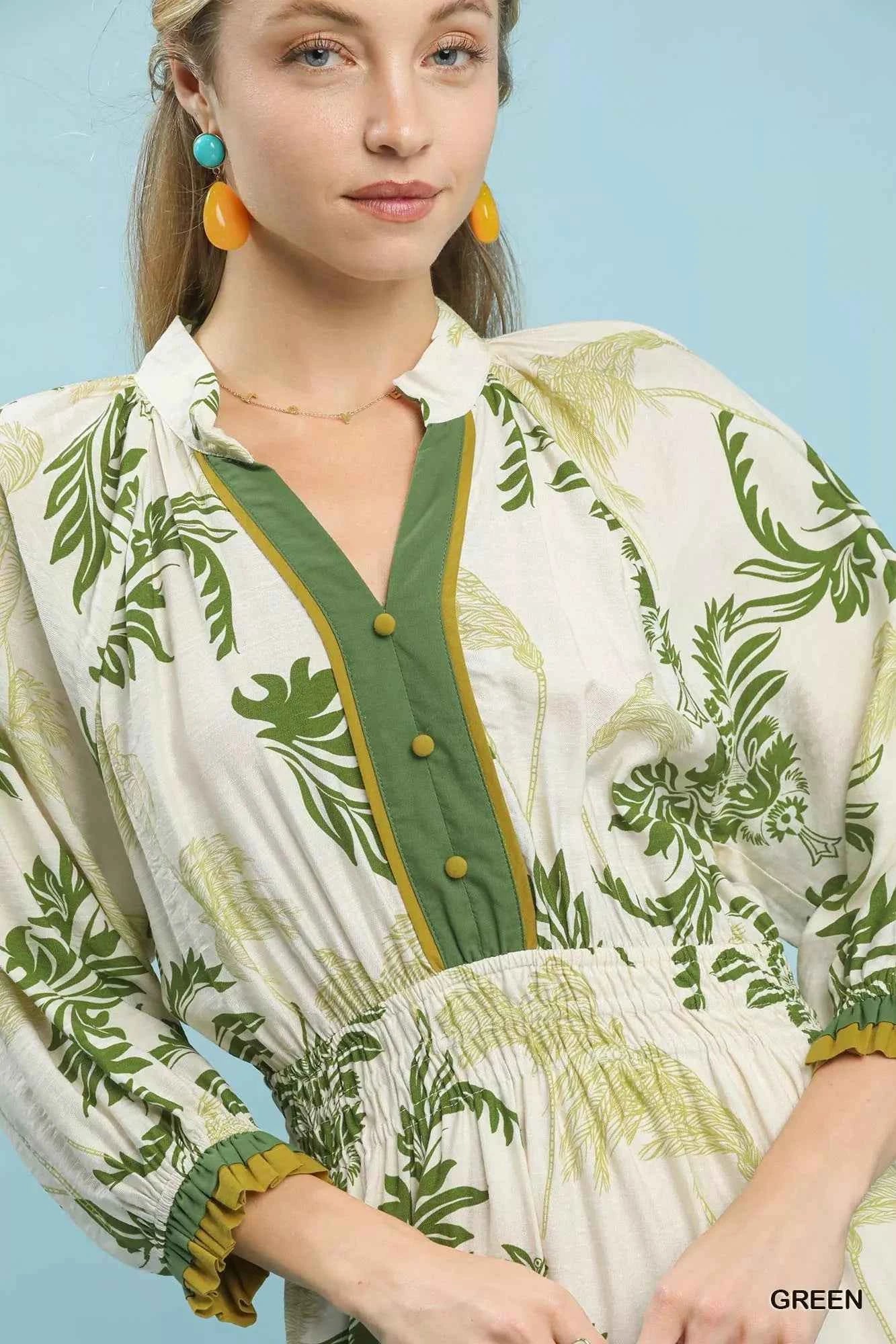Umgee Tropical Print Button Detail Midi Dress 5988b0f4-f92c-4e6a-8b50-cf5d06879fc5-Max-Origin