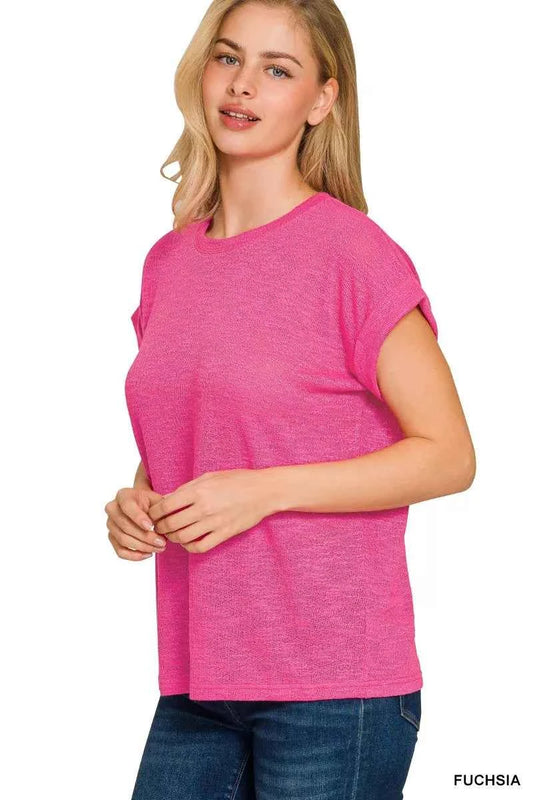 Zenana Hacci Slub Rolled Up Sleeve Tee 599083fec09b4cd2bde57dde48285ff7-Max-Origin