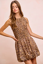 BiBi Leopard Bow Tie Attachable Puff Sleeves Dress 5992b7e7146f432395a22e6485bce2a6-Max