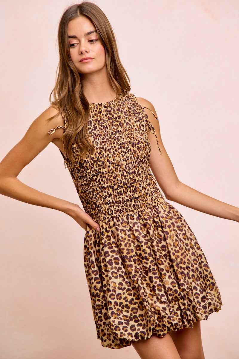 BiBi Leopard Bow Tie Attachable Puff Sleeves Dress 5992b7e7146f432395a22e6485bce2a6-Max