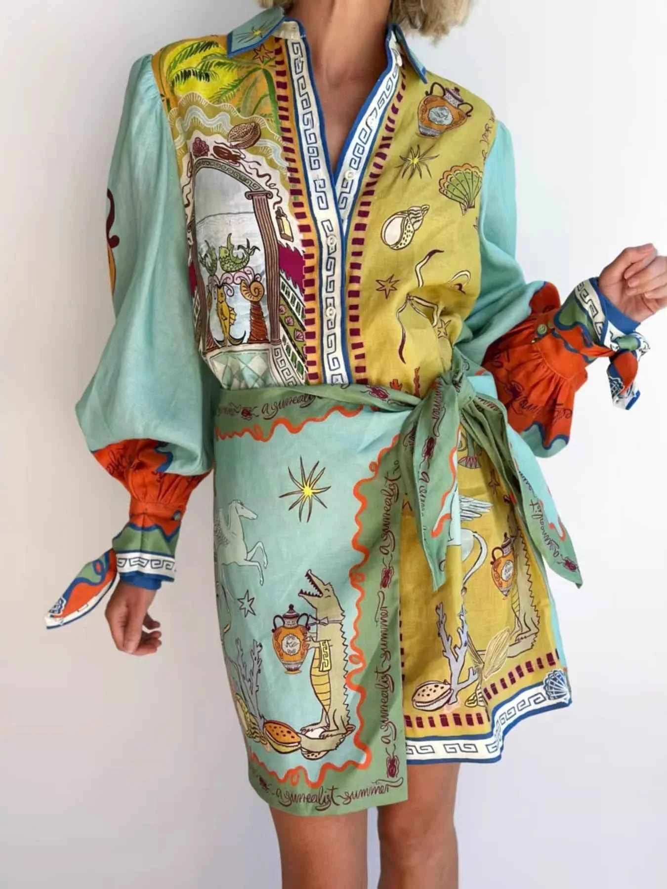 Printed Long Sleeve Shirt Dress Multicolor 5994ab07cc6d4198b8d3f13b7d98c0d8-Max-Origin