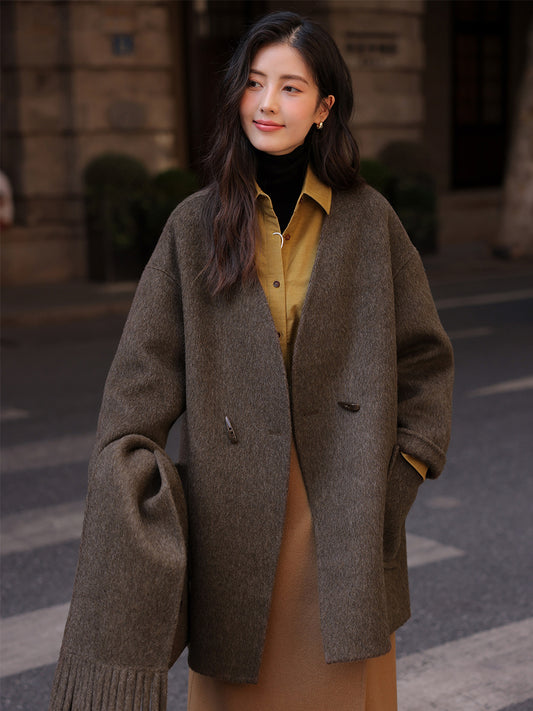 Wool & Camel Fleece Double-Breasted Coat