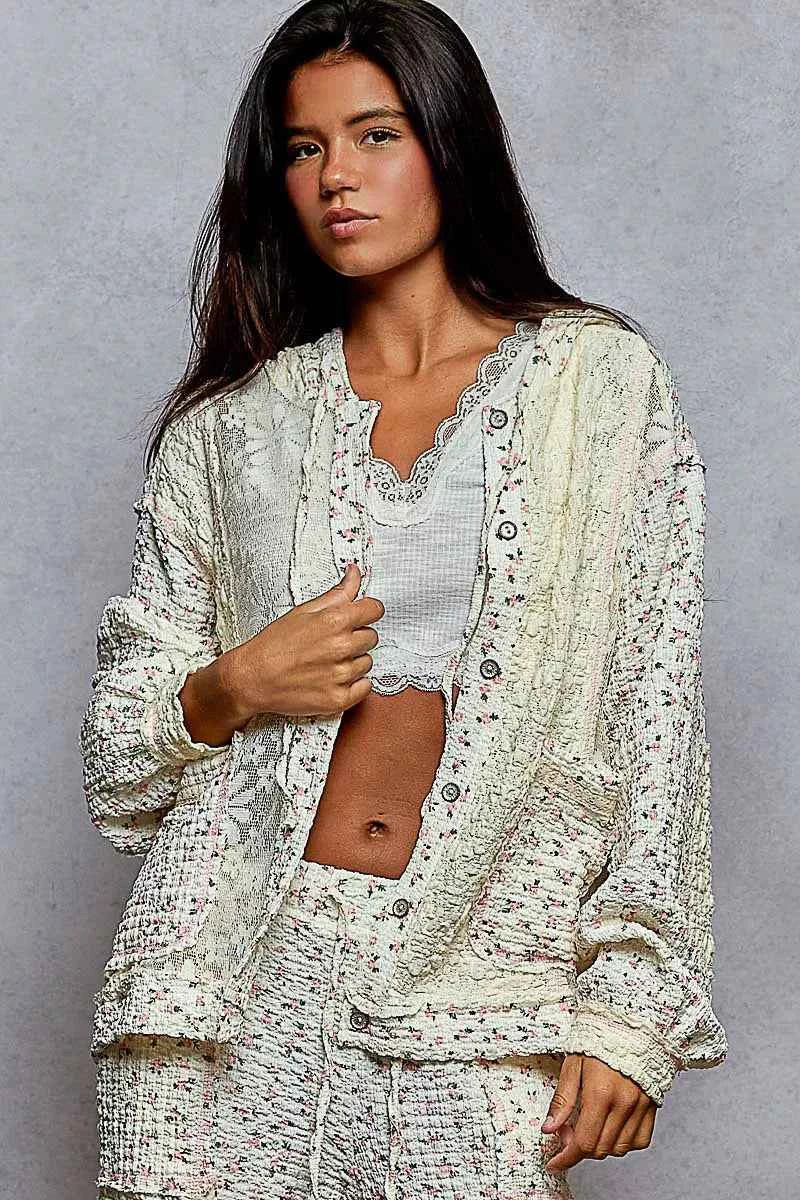 POL Floral Balloon Sleeve Hooded Lace Jacket with Stitch Detail 59c2a316-2fd3-4973-9419-1c47f6e271a0-Max-Origin