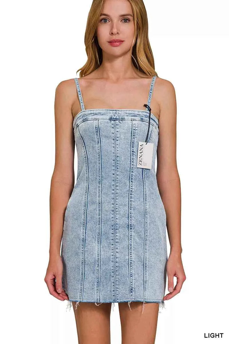 Zenana Spaghetti Strap Exposed Seam Light-Wash Dress 59c375e9407f453f9d43d3da83a19ef8-Max-Origin
