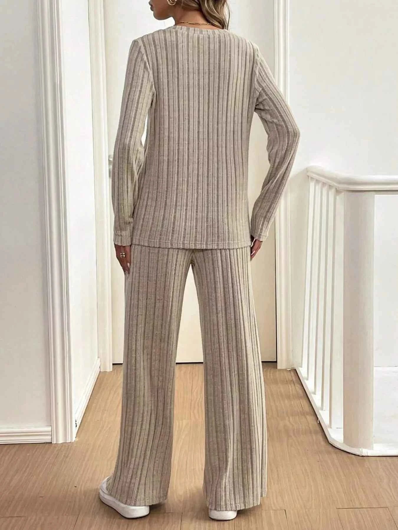 Button Detail Long Sleeve Top and Pants Set 59c3abe31ece4ad284d2050b3a4ec1a5-Max-Origin