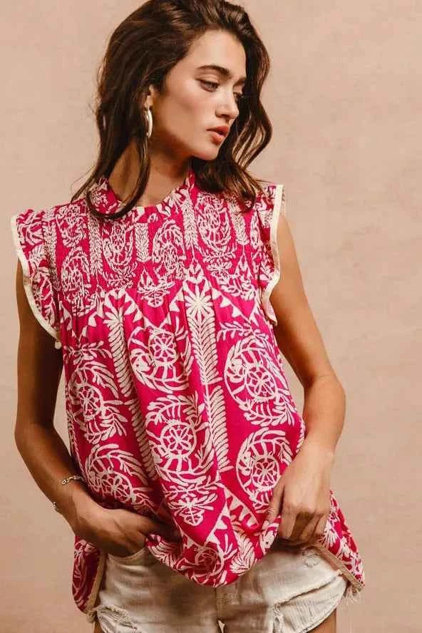 Printed Ruffle Sleeve Top 59c4c0d50d6546c0b6ba1d3e79c25a89-Max-Origin