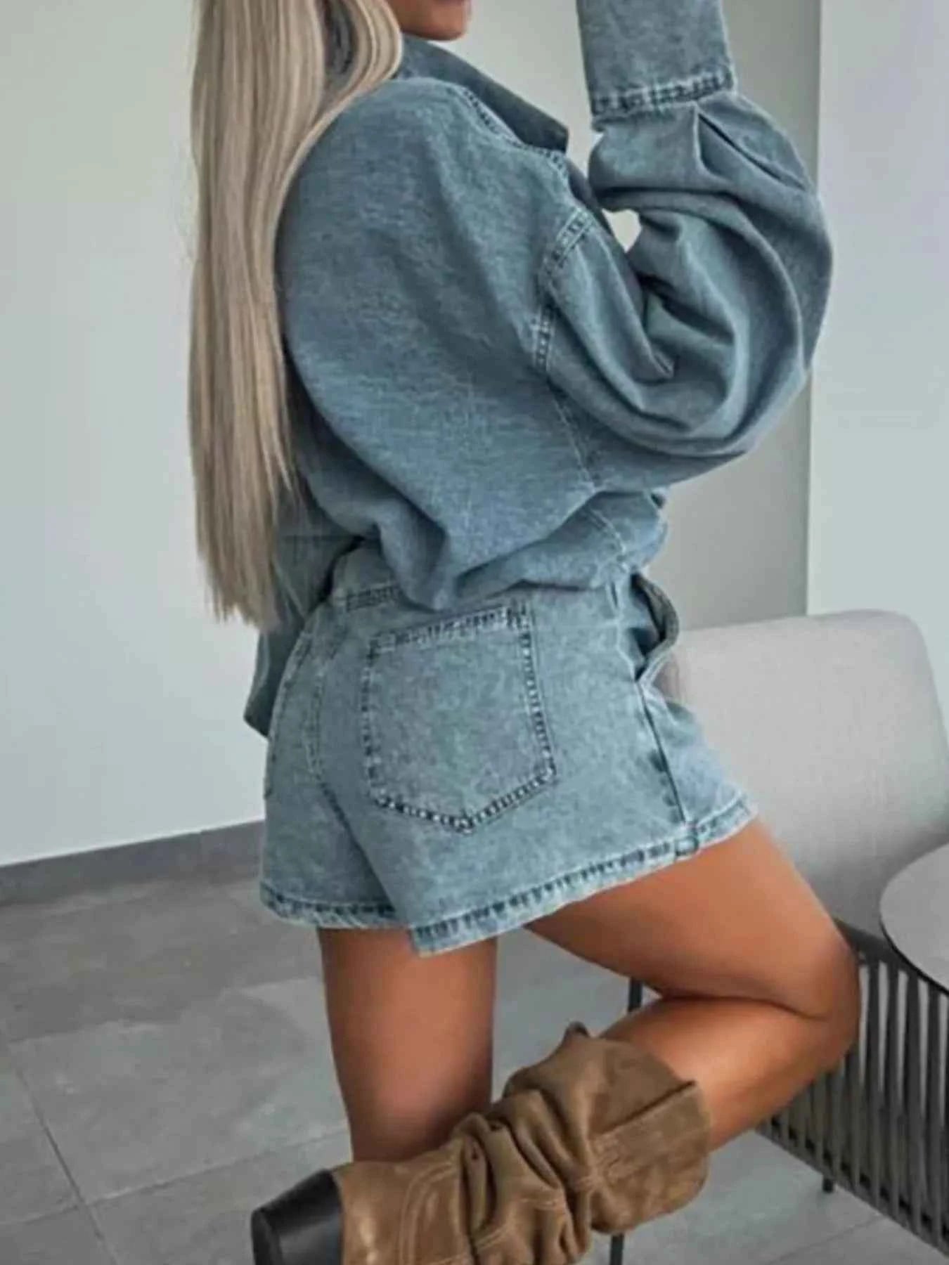 Button-Front Shirt and Mini Skirt Oversized Denim Set 59d05aef-0222-4045-bc48-7a5127b6ad88-Max-Origin