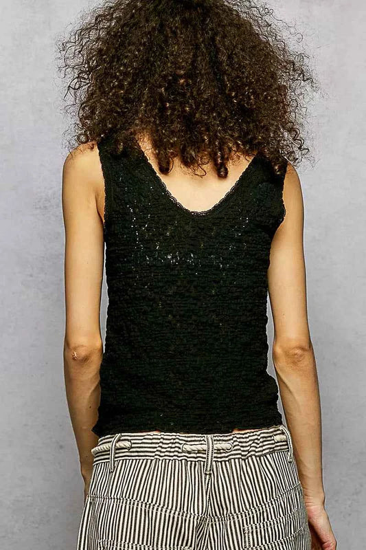 Textured Knit V-Neck Tank with Lace Trim 59d1e783-3bb3-4b4b-b832-a436b4dc8541-Max-Origin