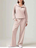 Relaxed Fit Quarter-Zip Top and Pants Set Apricot 59d52c3ac4d34645a0d9db840eb827f5-Max-Origin
