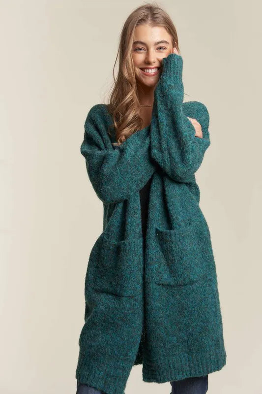ADORA 2 Tone Sweater Pocket Cardigan GREEN