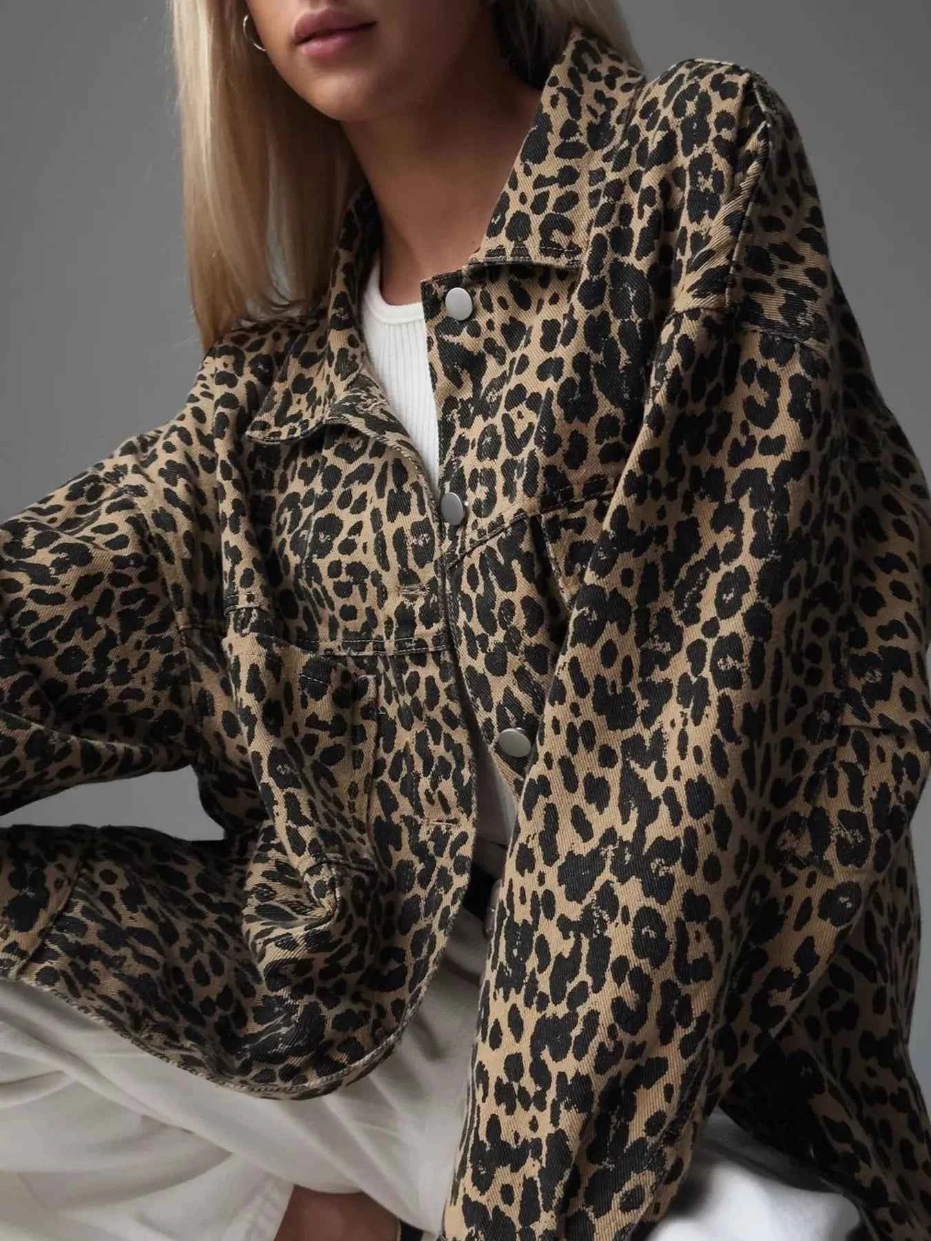Leopard Button Up Long Sleeve Denim Jacket Leopard 59d81ff6b8604bba8d6dbe36bdb665ee-Max-Origin