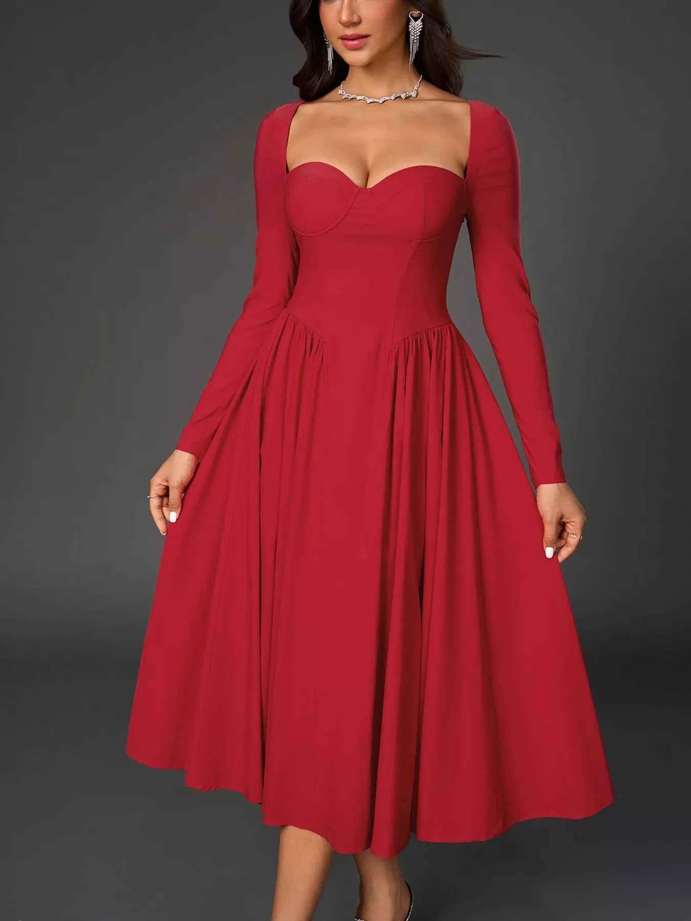 Sweetheart Neckline Long Sleeve A-Line Midi Dress 59da5b5281374b8a96cd707b903e3a61-Max-Origin
