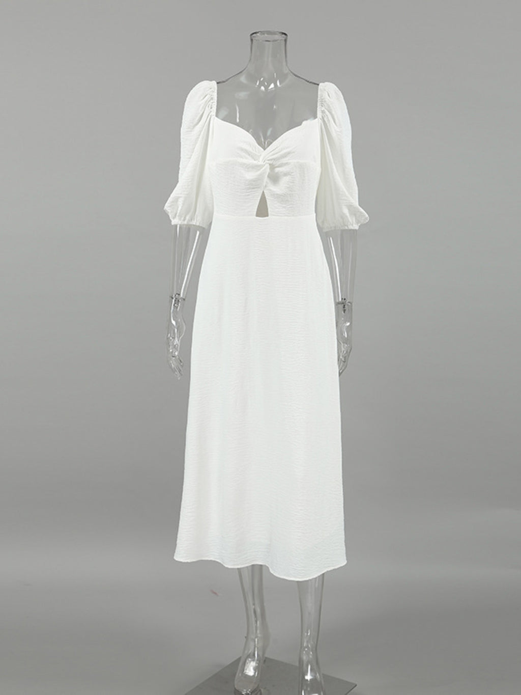 Twisted Front Puff Sleeve Midi Dress 59df779b581d4e998feee82ba4ada42b-Max