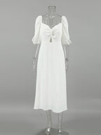 Twisted Front Puff Sleeve Midi Dress 59df779b581d4e998feee82ba4ada42b-Max