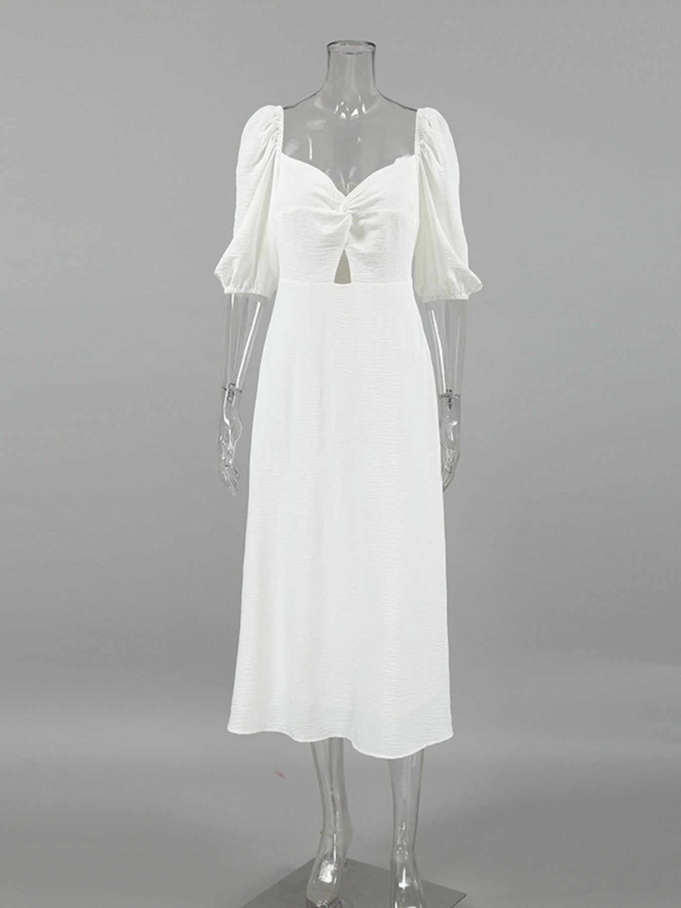 Twisted Front Puff Sleeve Midi Dress 59df779b581d4e998feee82ba4ada42b-Max