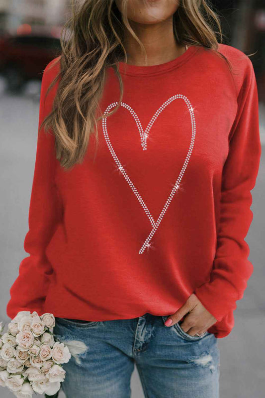 Red Casual Rhinestone Heart Shaped Graphic Sweatshirt Red 100%Polyester 59e22b31140be287