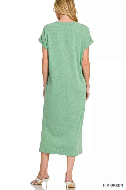 Round Neck Short Sleeve Midi Dress 59e6f874aa7444bdbe99f7016e277e0f-Max-Origin