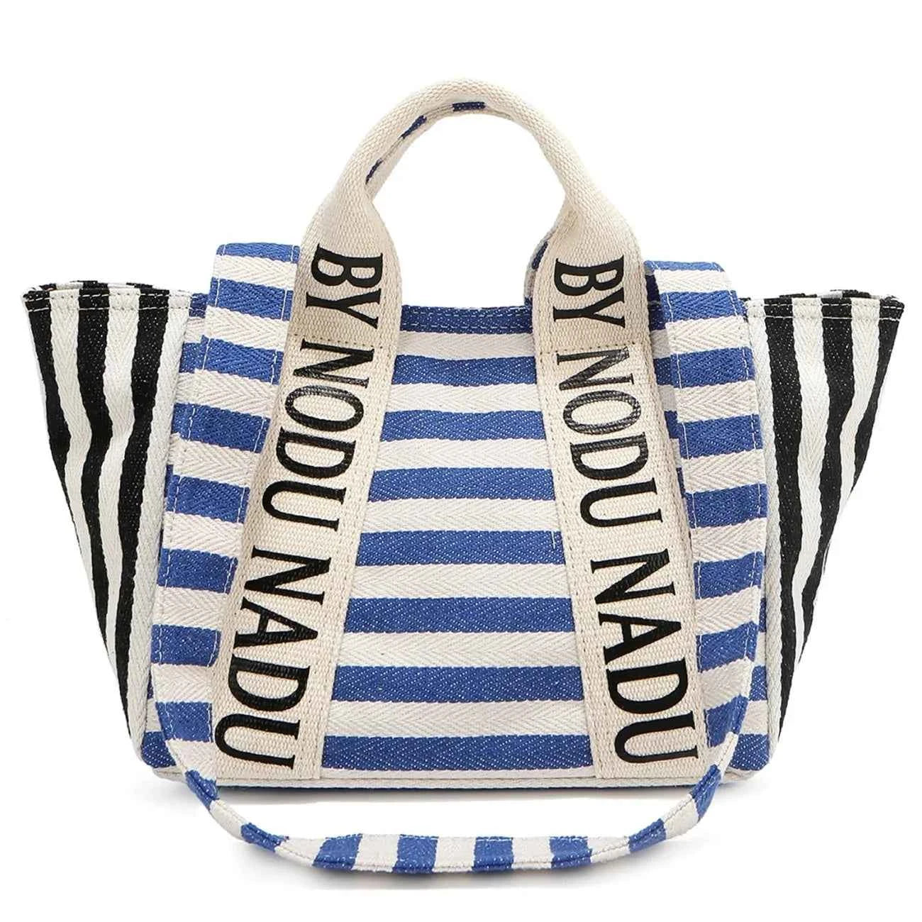 Nicole Lee USA Letter Striped Tote Bag Royal Blue One Size 59e76e2b-4368-4595-9426-64f9c2c722bf-Max-Origin