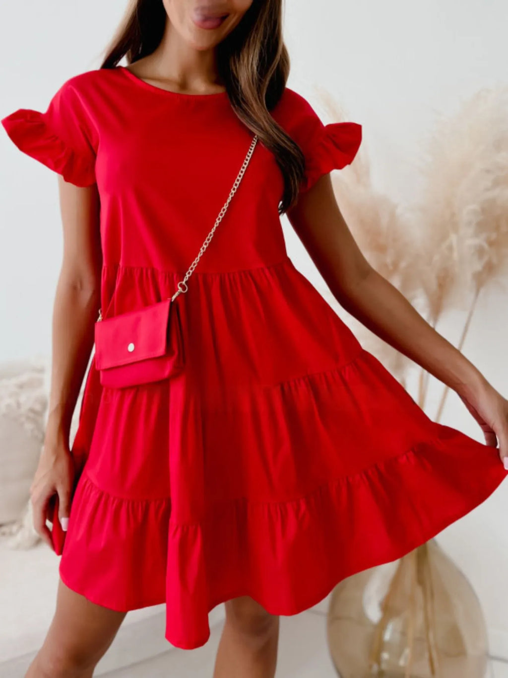 Ruffle Sleeve Tiered Swing Dress 59ee280d-3b15-458c-a624-aea27de38bda-Max-Origin