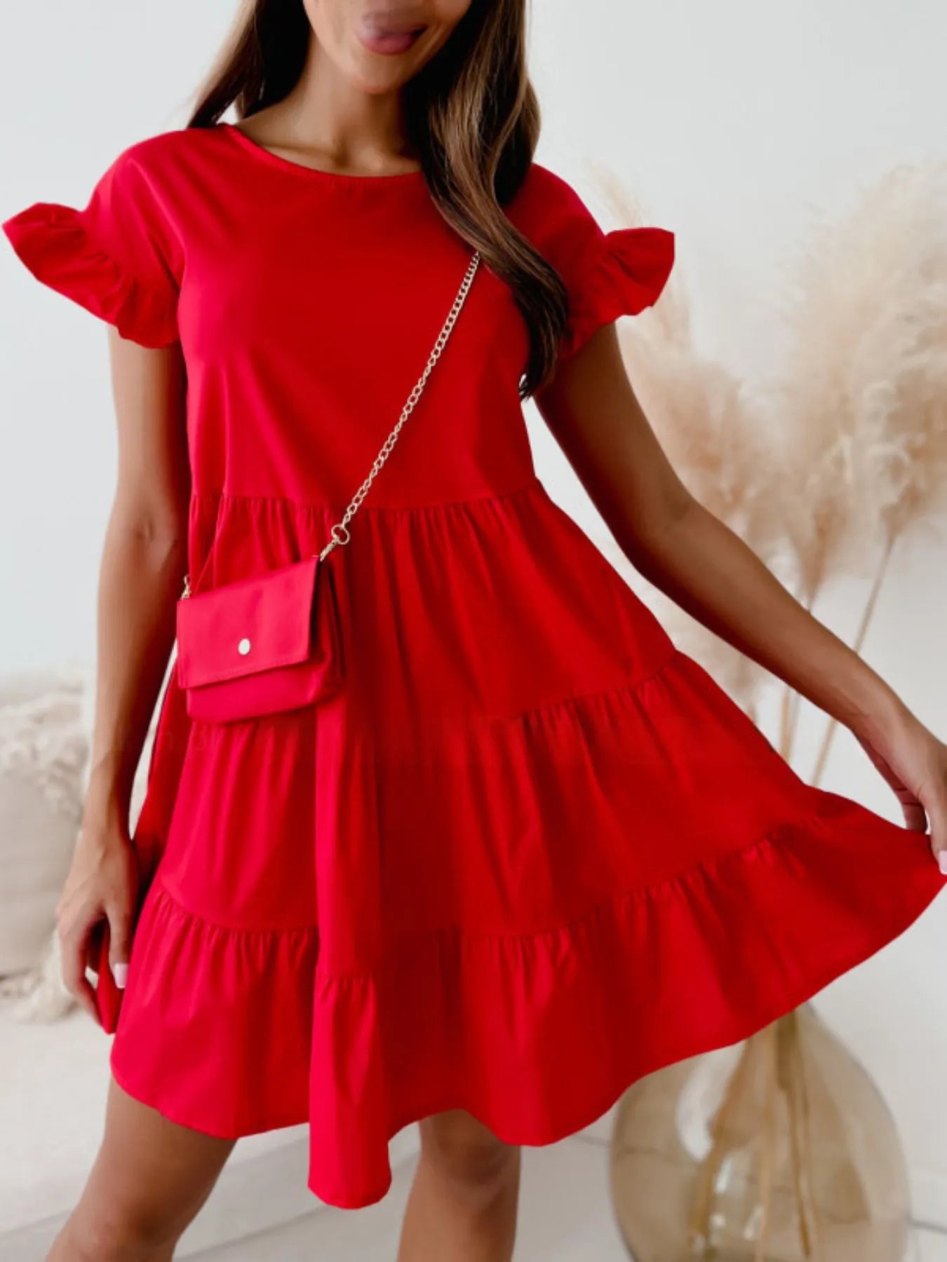 Ruffle Sleeve Tiered Swing Dress 59ee280d-3b15-458c-a624-aea27de38bda-Max-Origin
