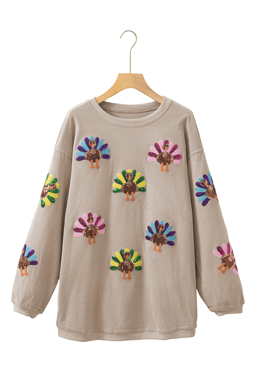 Smoke Gray Turkey Patch Application Graphic Corded Baggy Sweatshirt Smoke Gray 100%Polyester 59f1c0bfee449581