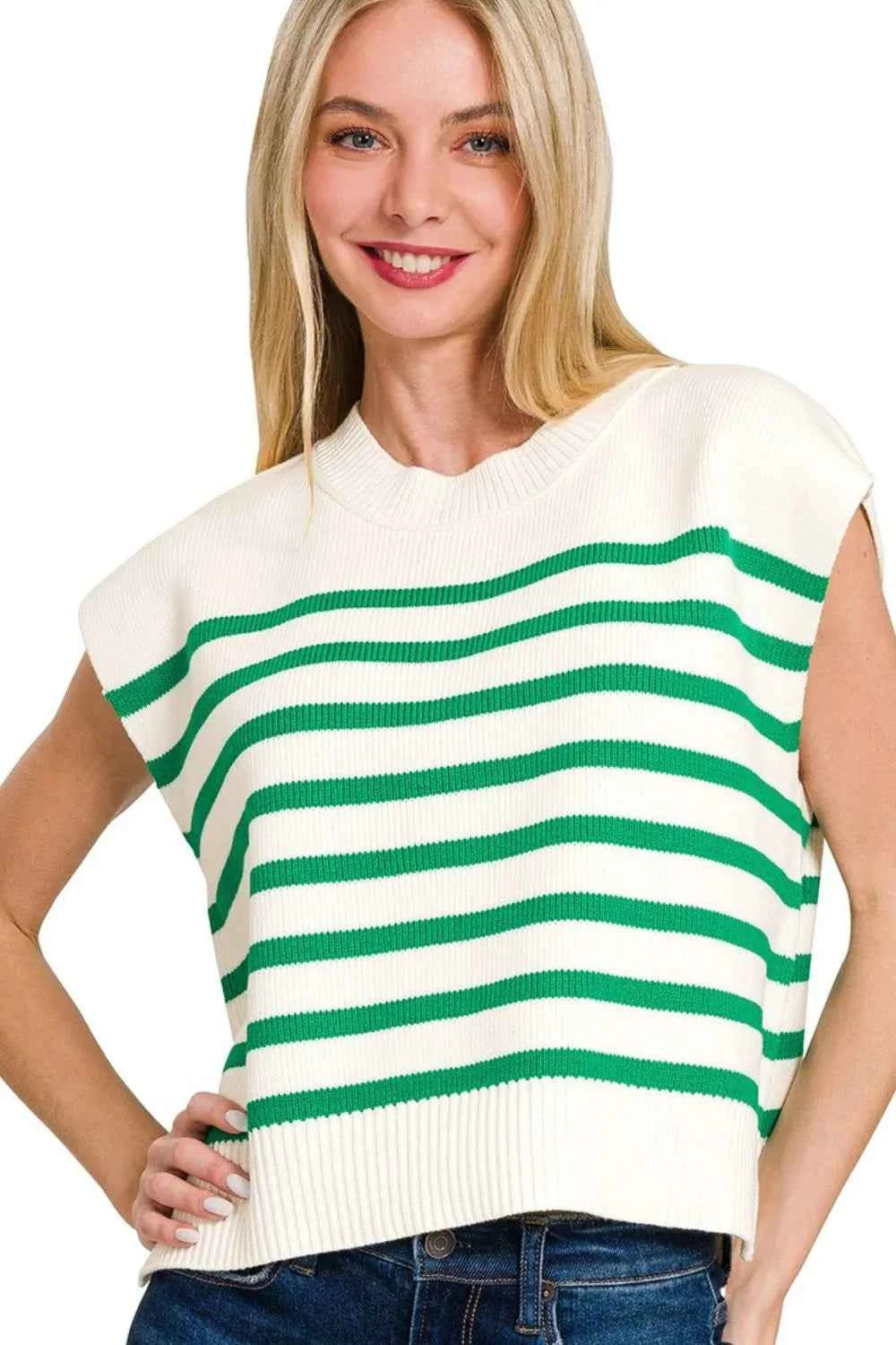 Zenana Oversized Crew Neck Stripe Sweater Vest K GREEN 5a083bed-6f5c-49b7-88df-d62187ae2dc4-Max-Origin