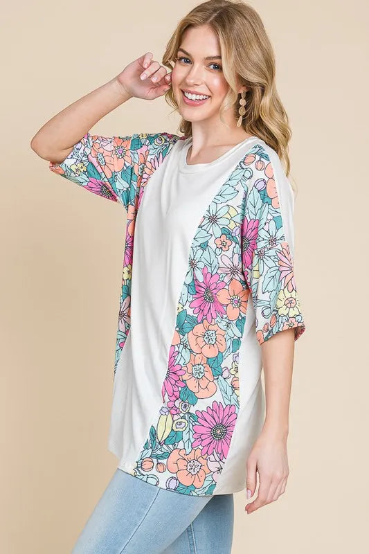 Floral Round Neck Half Sleeve T-Shirt - Polyester Spandex Blend 5a0fddd5-7405-4875-a97c-48e4d0e4a604-Max-Origin
