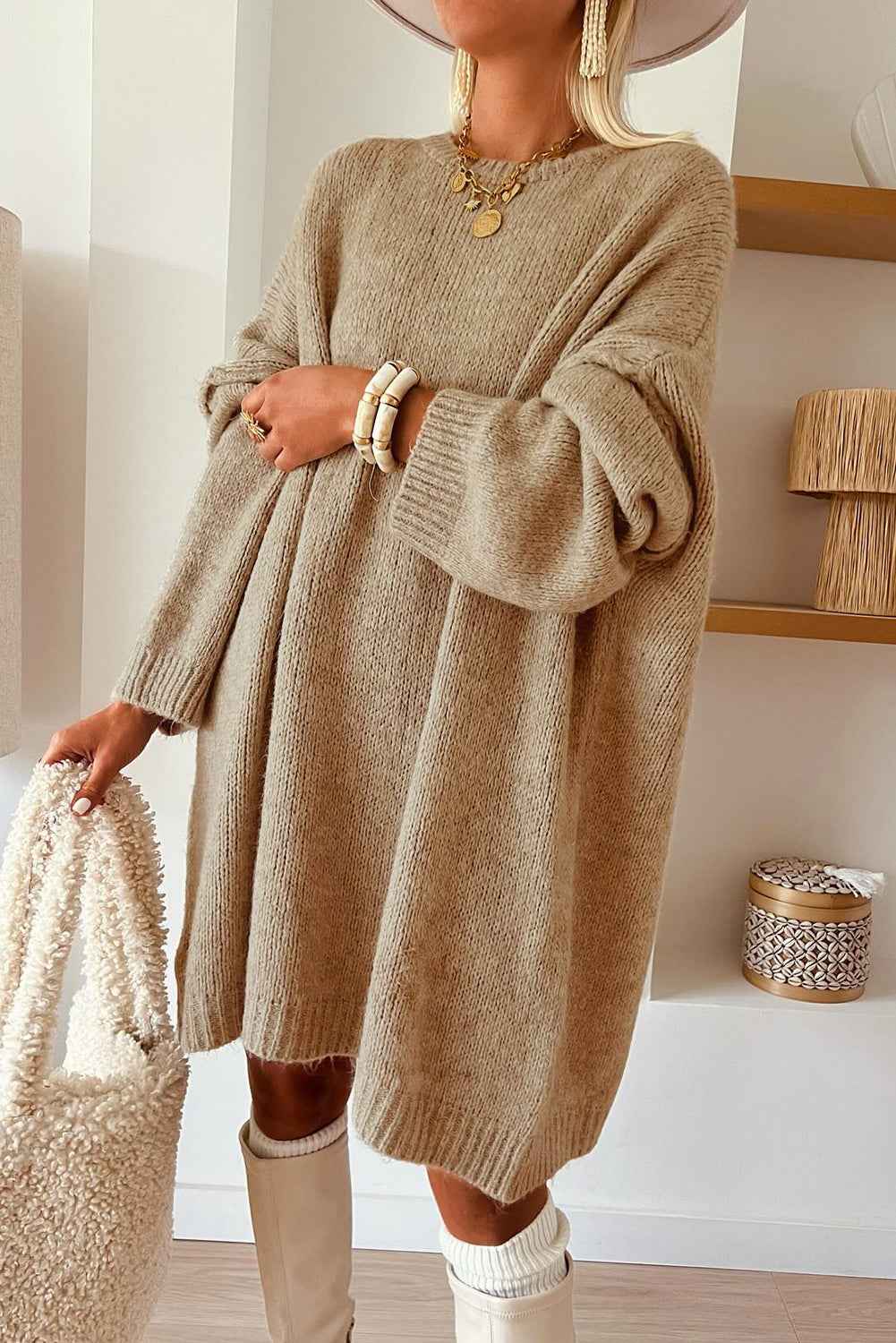 Pale Khaki Oversize Drop Shoulder Slouchy Sweater Dress 5a12a83767a20cdb
