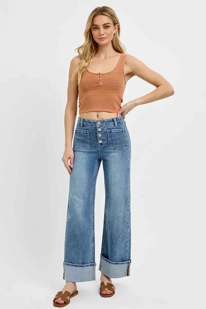 RISEN High Rise Ankle Wide Button Patch Pocket Cuffed Jeans 5a1870510c9e438291b09c0765d52161-Max-Origin