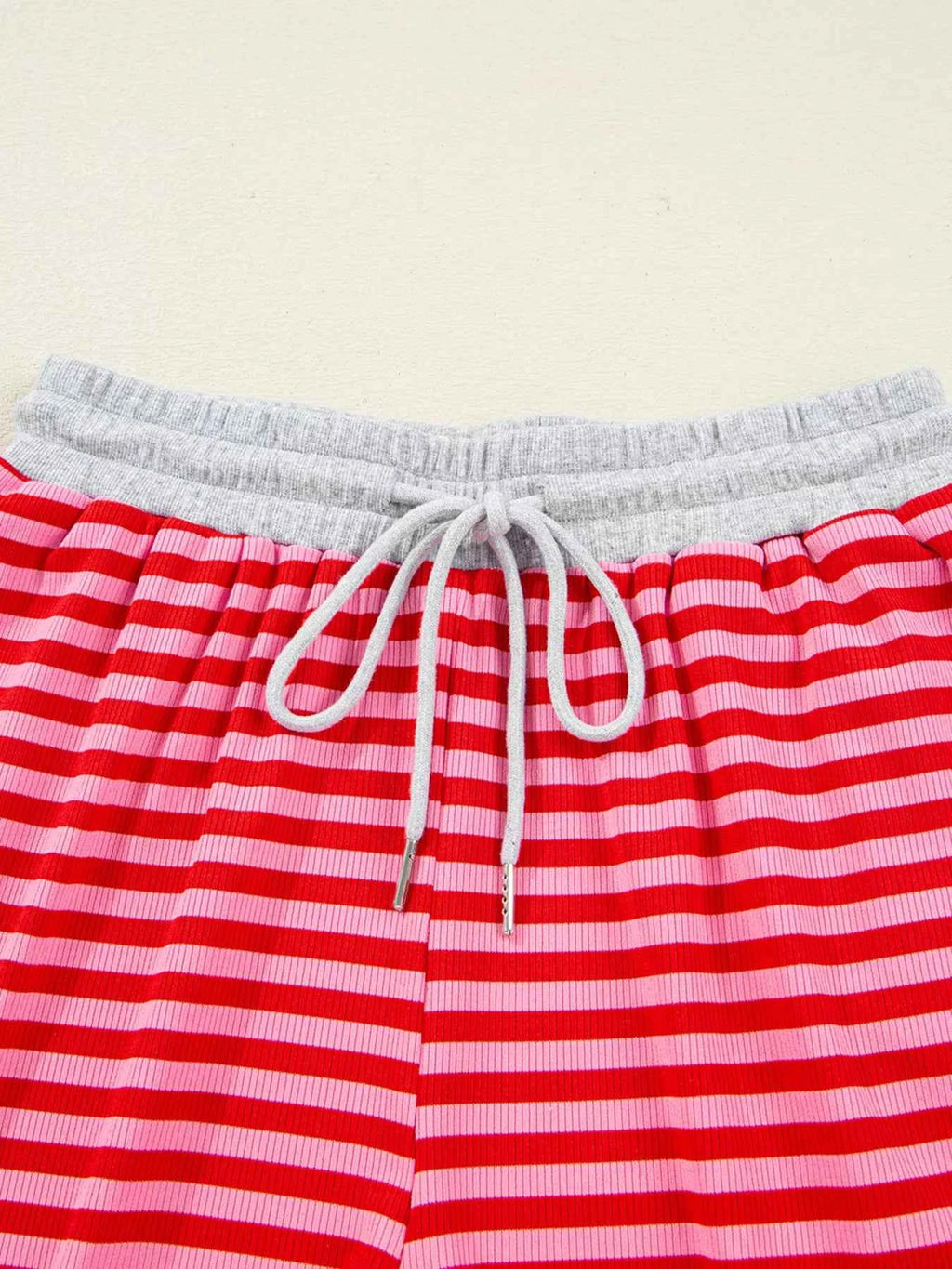Stripe Drop Shoulder Baggy Top and Shorts Casual Set