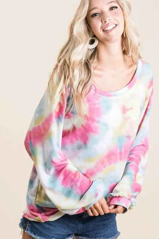 Tie Dye Print Terry Top With Puff Sleeves 5a2916afec7d49ee8097d6cd84d61c52-Max-Origin