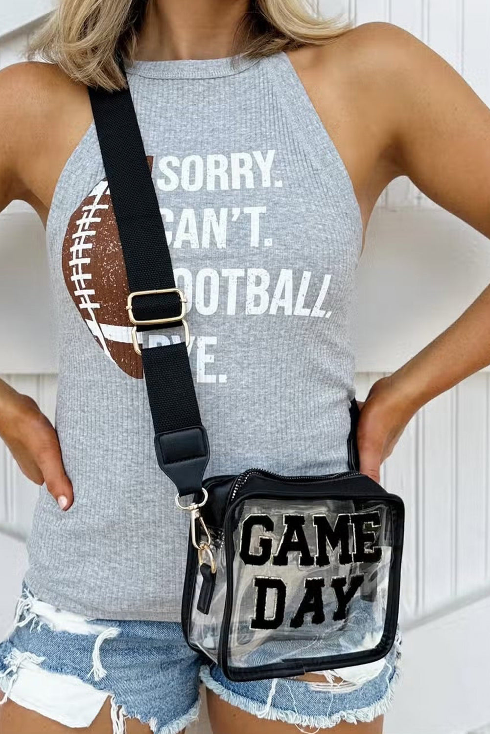 Black Chenille GAME DAY Pattern Clear Bag 5a2a452c1ddc0da8