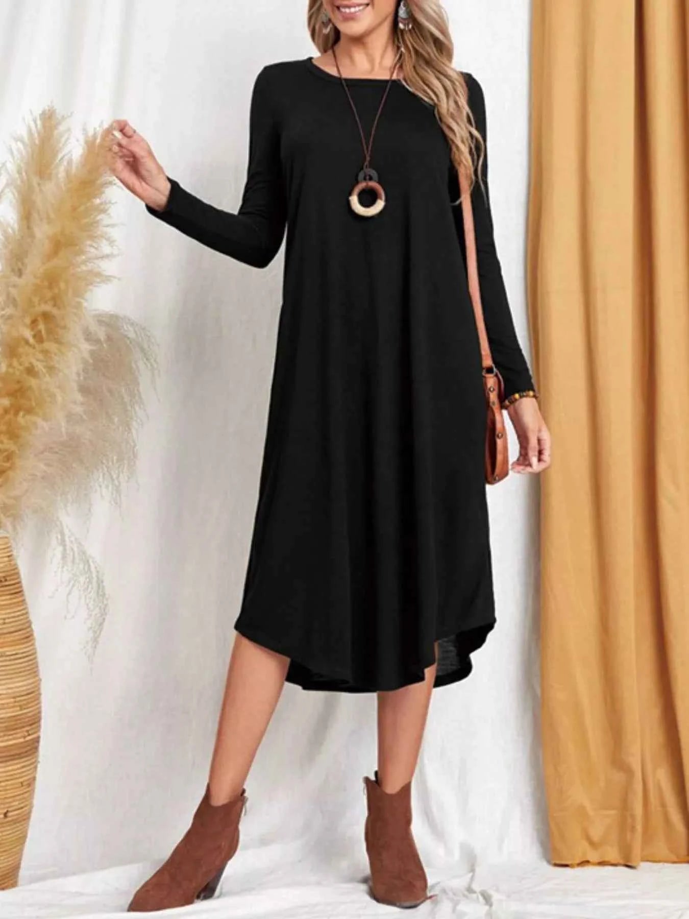 Casual Long Sleeve Pocket Midi Dress 5a2d8007-33f8-44e0-80e2-2b4b6cad322c-Max-Origin