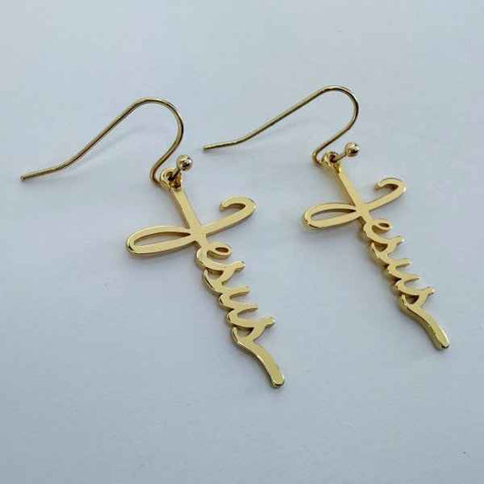 Fish Hook Earrings Jesus Word Cross Design Dangle 5a2e406e-b6dd-4ff4-9eb5-cde0a260a03a