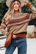 Western Aztec Geometric Colorblock Crewneck Sweate Khaki 5a3520f4-5cb2-4485-a1ec-685102f57fa5