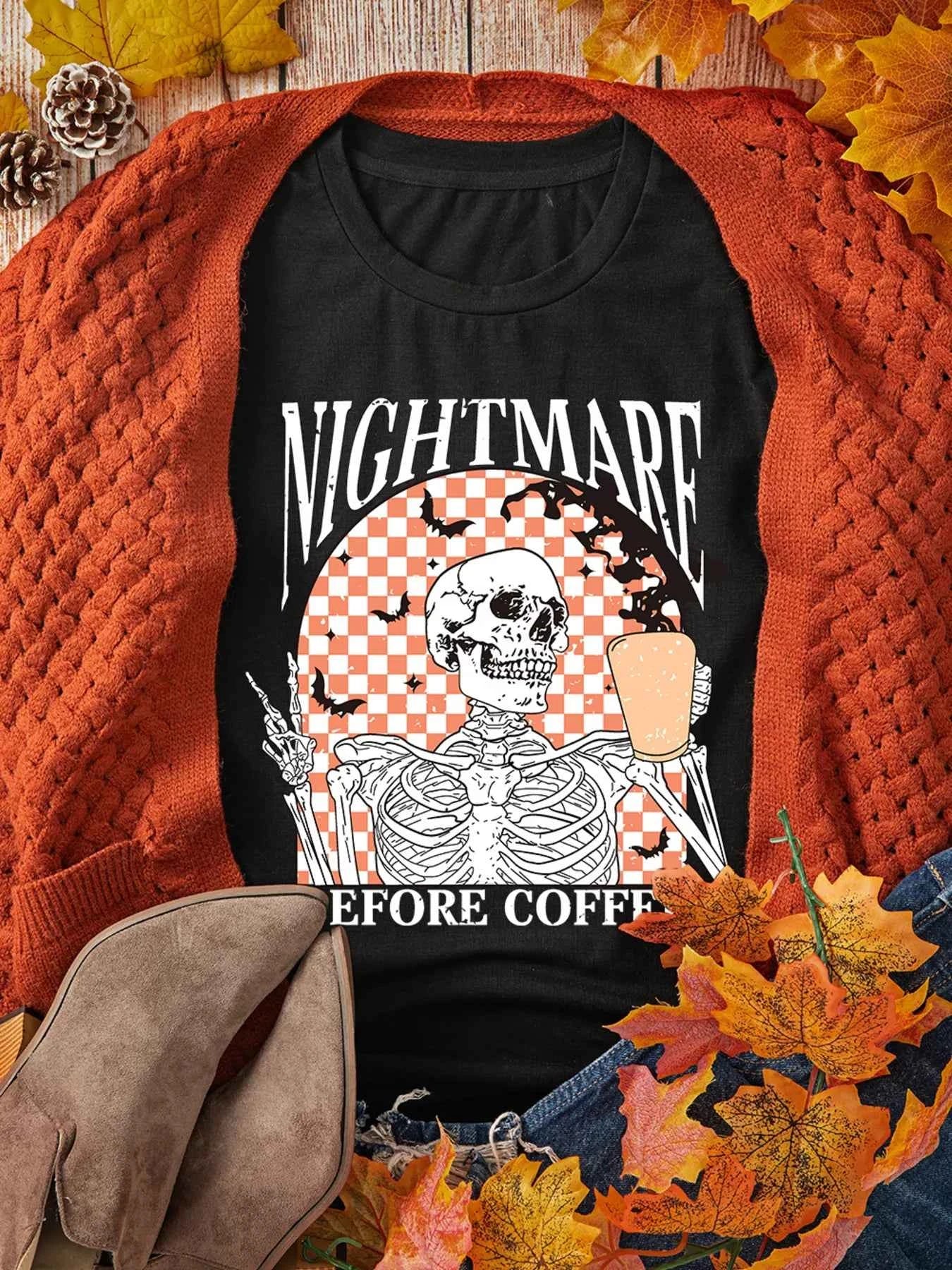 Halloween Skull Checkerboard Graphic Round Neck Tee 5a3608f30d7645babda743455ed98fc2-Max-Origin