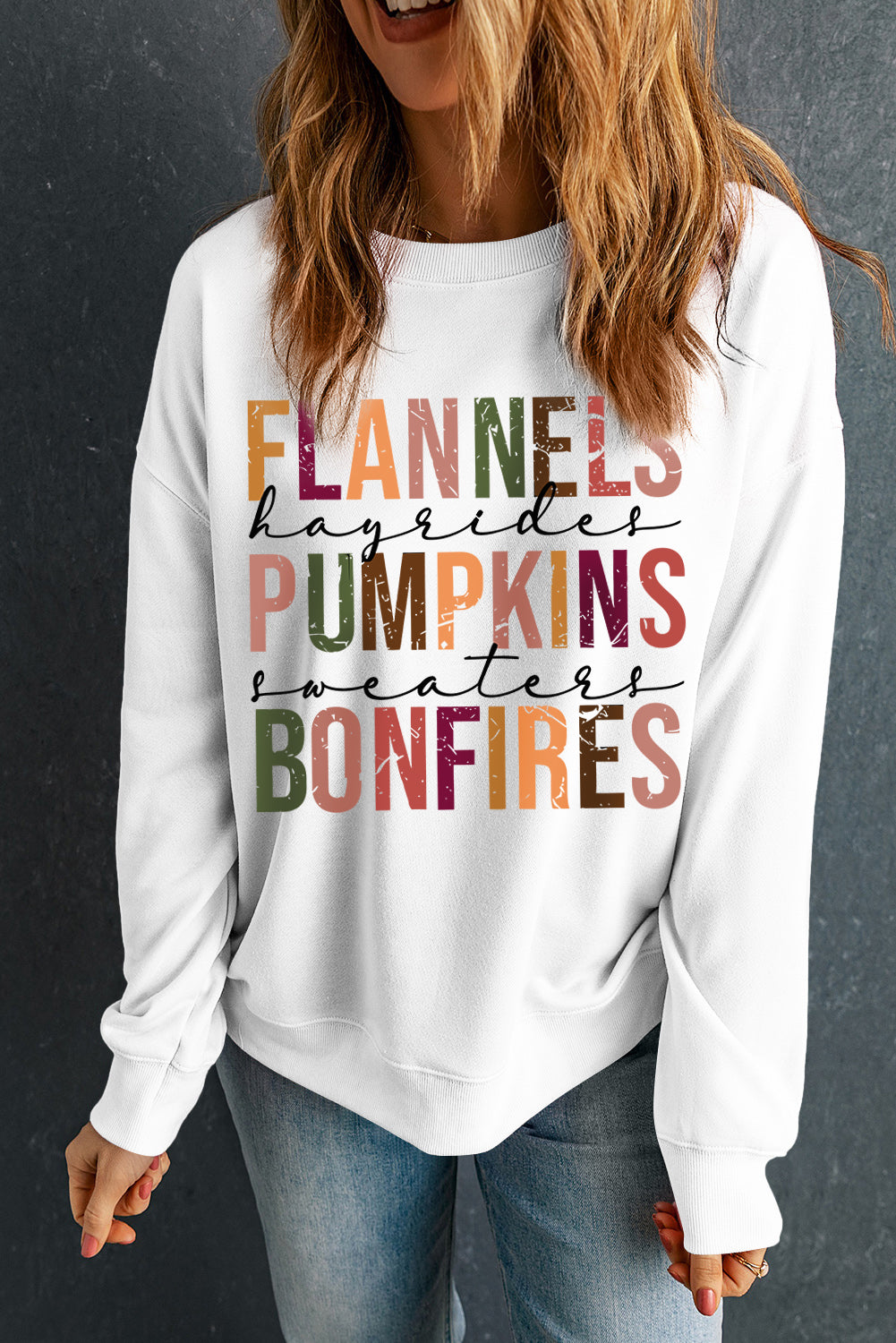 Beige FLANNELS PUMPKINS BONFIRES Graphic Drop Shoulder Sweatshirt 5a3bcb461785e9c9