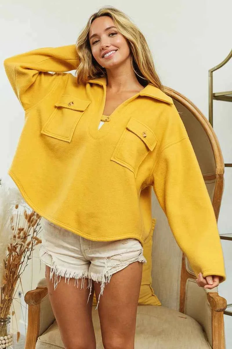 BiBi Flap Pockets Fleece Collared Sweatshirt 5a47d3b74a2f4c0a81a28c61f21bd8ef-Max-Origin