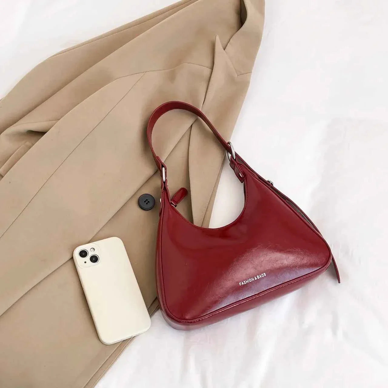 Adjustable Strap PU Leather Shoulder Bag Red onesize 5a4a3ca36631466d822dadd5594d0646-Max-Origin