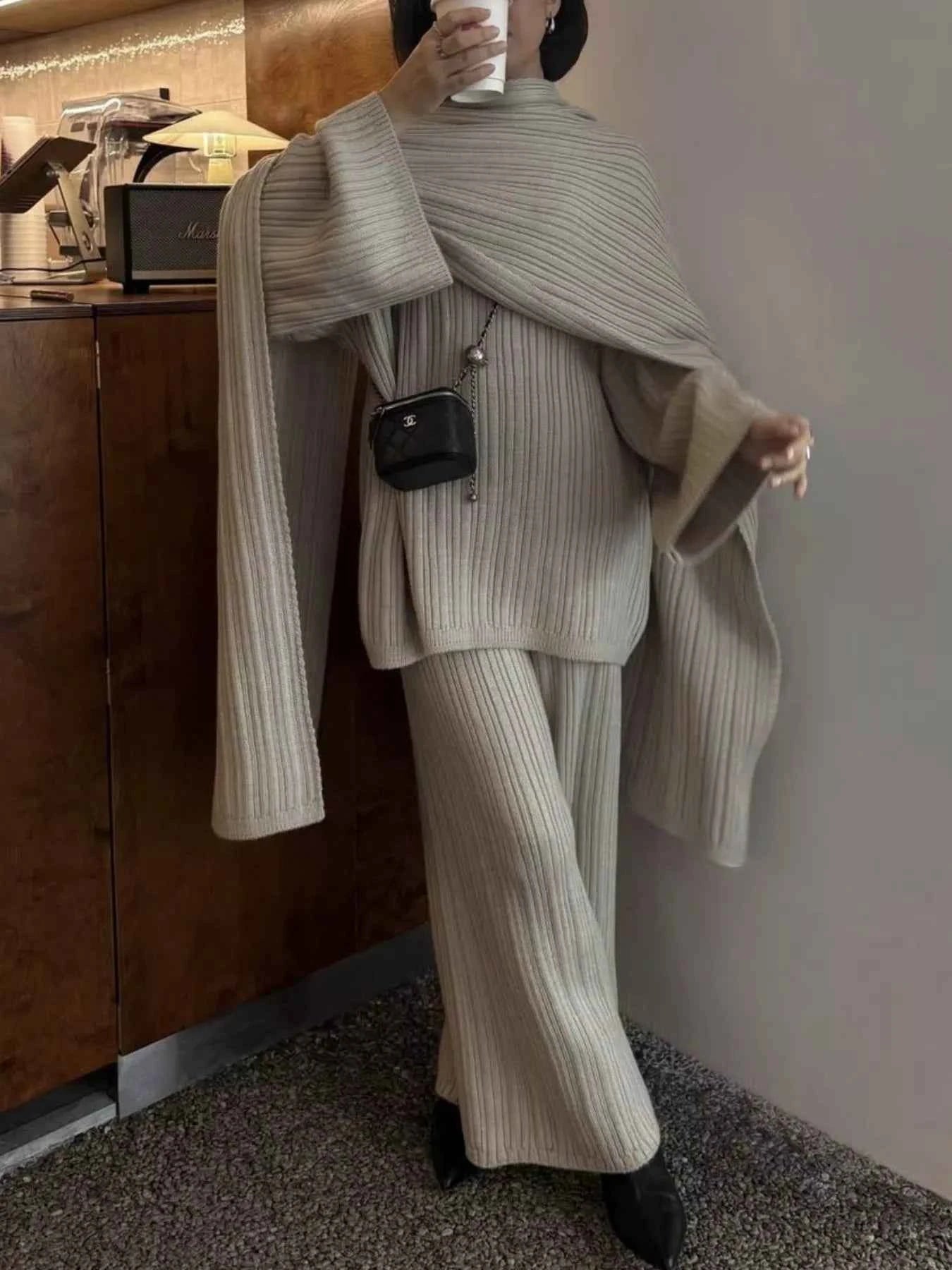 3-Piece Crew Neck Ribbed Sweater and Wide-Leg Pants Set with Scarf 5a4d99fa-d9a0-45a5-80f7-2506435997d8-Max-Origin