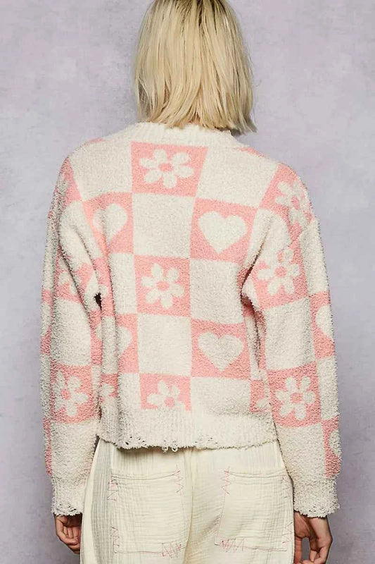 V-Neck Heart Pattern Checkered Sweater 5a50488e-9d33-4f1c-b3fc-e1efb1e14d6d-Max-Origin